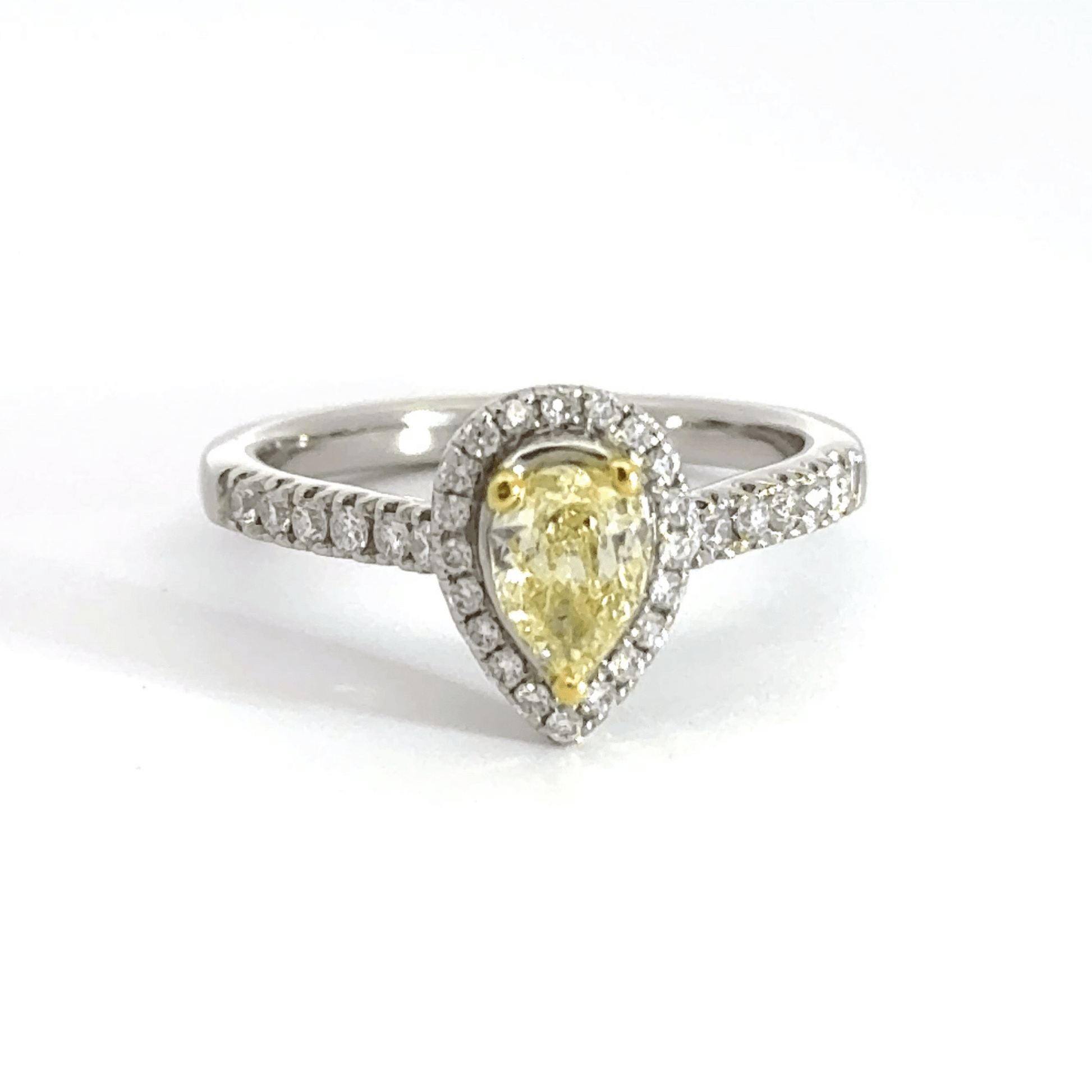 Platinum Yellow Diamond Teardrop Halo Ring Aces Jewellers