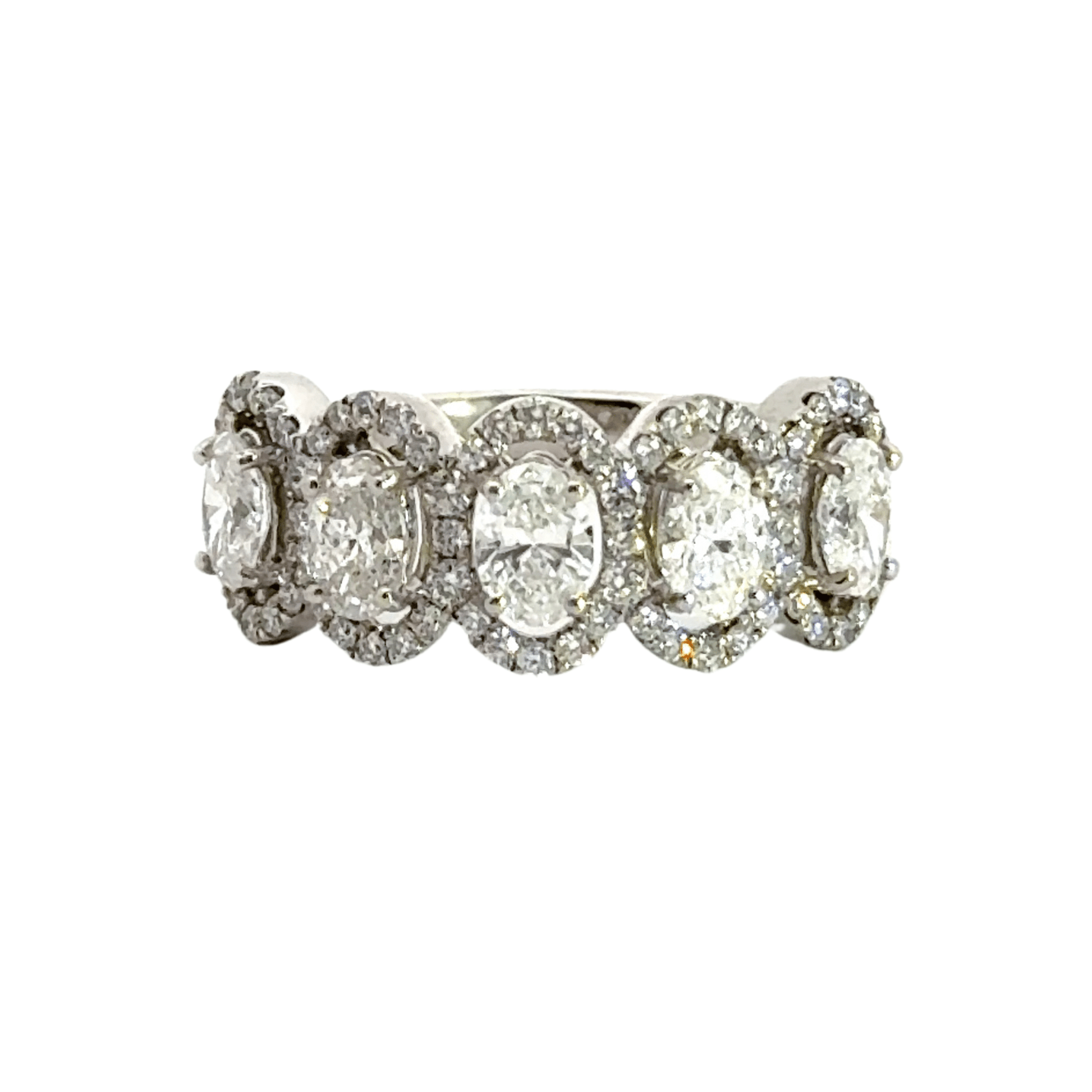 18CT White Gold 5 Stone Oval Halo Diamond Ring Aces Jewellers