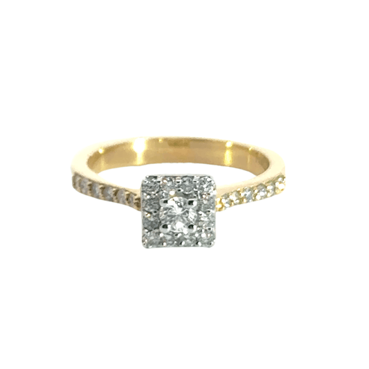 18CT Yellow Gold Diamond Ring Halo Aces Jewellers
