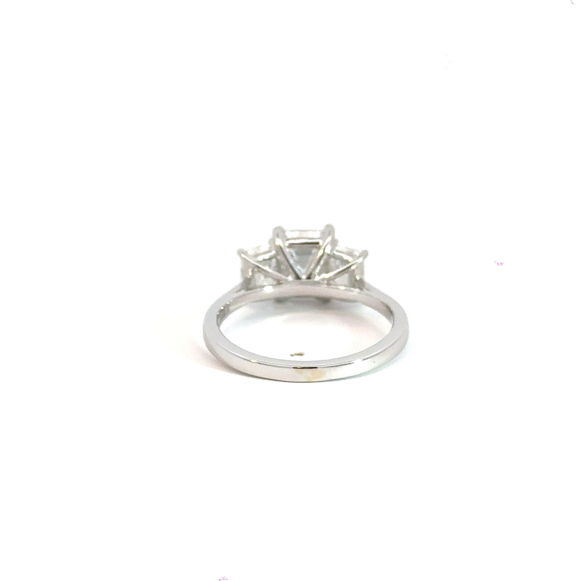 18CT White Gold Emerald Cut Trilogy 2.64CT Lab Diamond Ring Aces Jewellers