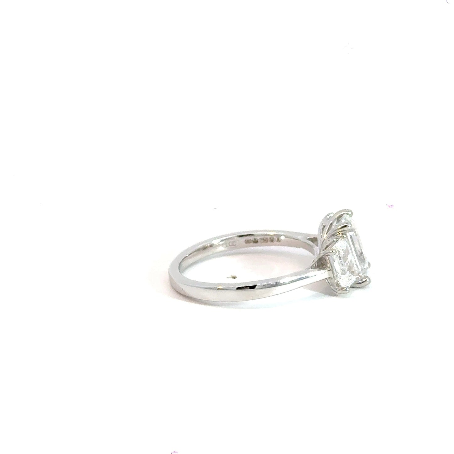 18CT White Gold Emerald Cut Trilogy 2.64CT Lab Diamond Ring Aces Jewellers
