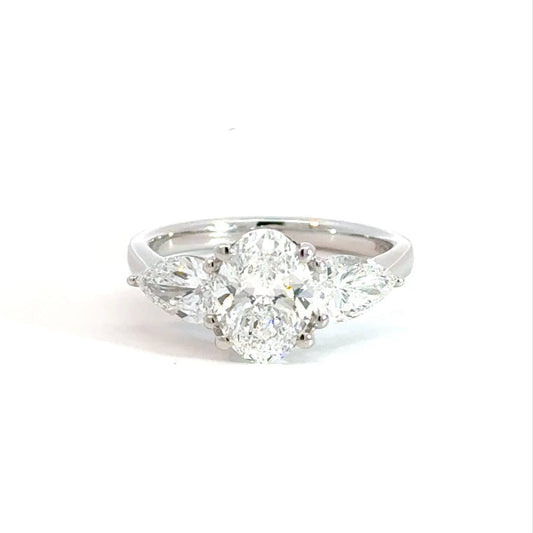18CT White Gold Oval Trilogy 3CT Lab Diamond Ring Aces Jewellers