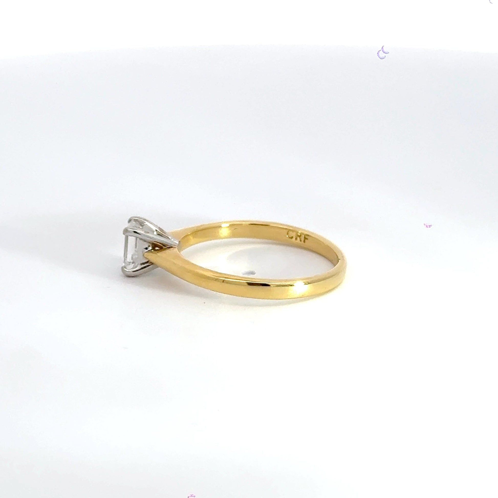 18CT Yellow Gold Solitaire Emerald Cut Diamond Ring Aces Jewellers