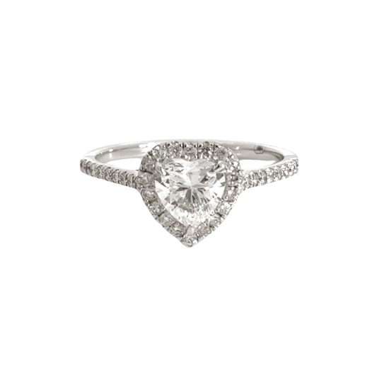 18CT White Gold Heart Diamond Halo Ring Aces Jewellers