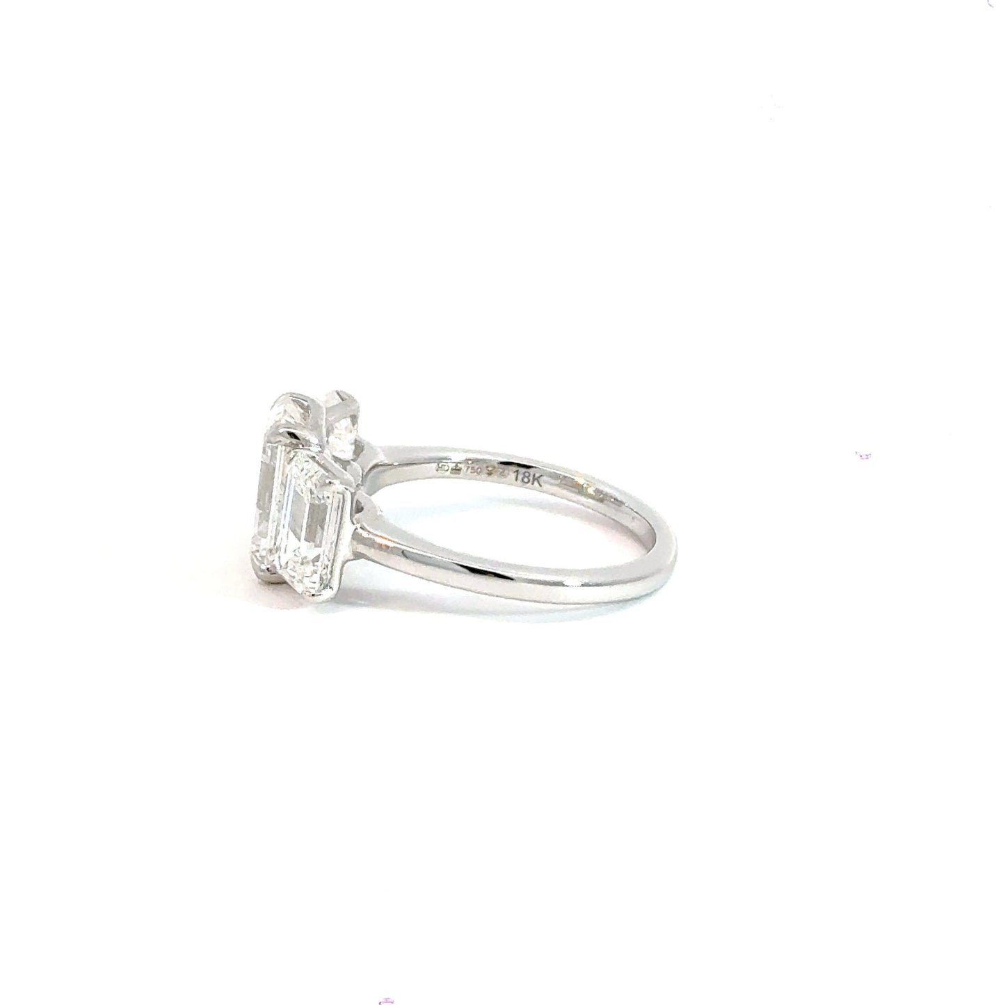 18CT White Gold Emerald 5.00ct Lab Diamond Trilogy Ring Aces Jewellers