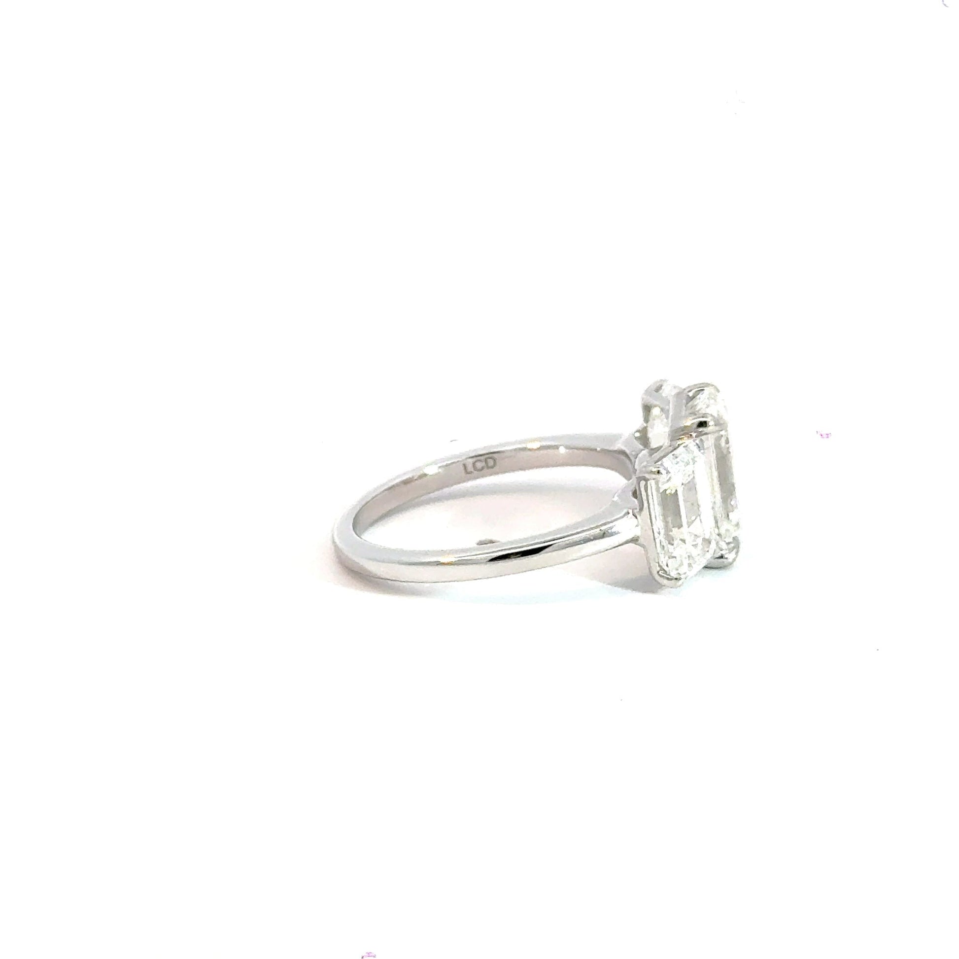 18CT White Gold Emerald 5.00ct Lab Diamond Trilogy Ring Aces Jewellers