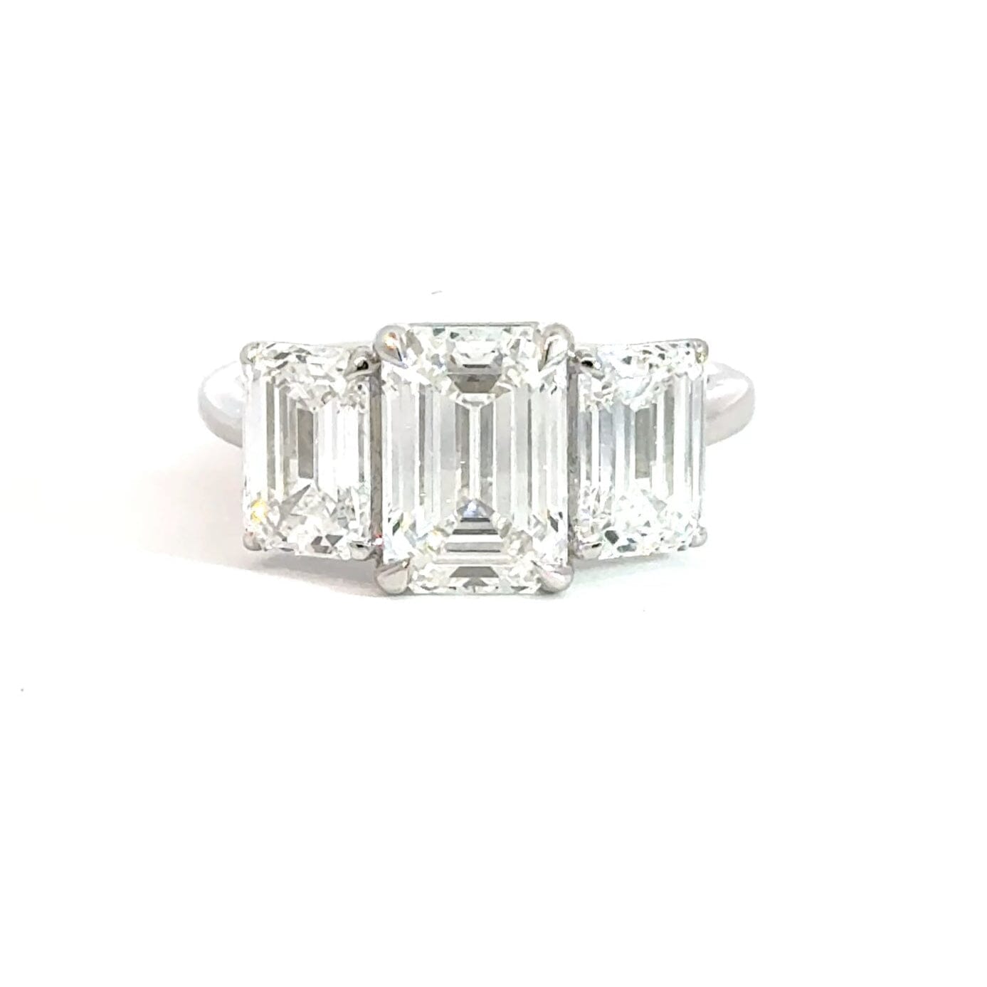 18CT White Gold Emerald 5.00ct Lab Diamond Trilogy Ring Aces Jewellers