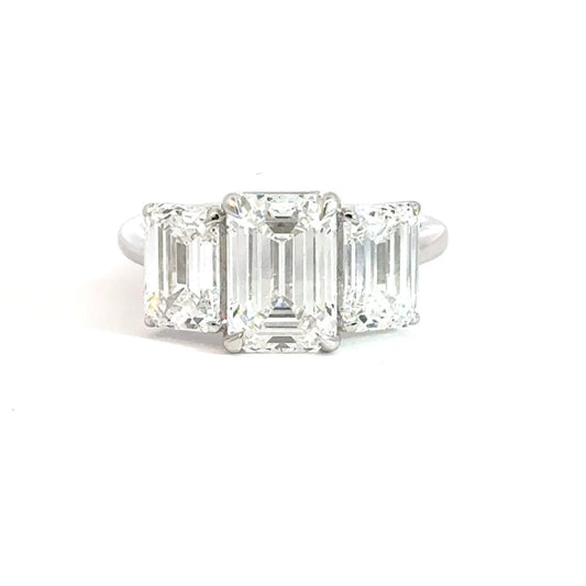18CT White Gold Emerald 5.00ct Lab Diamond Trilogy Ring Aces Jewellers
