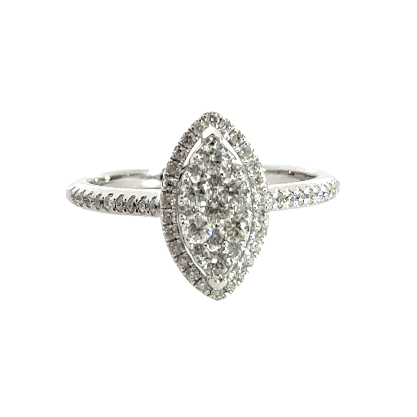 18CT White Gold Diamond Marquise Cluster Halo Ring Aces Jewellers