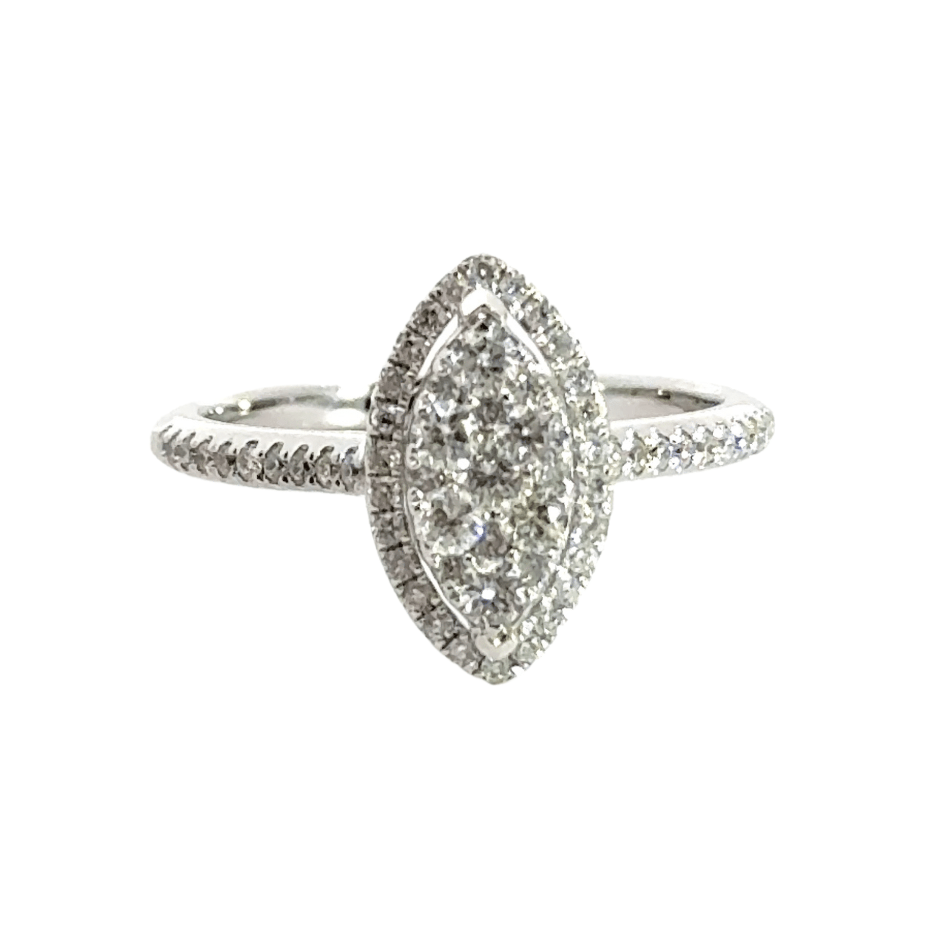 18CT White Gold Diamond Marquise Cluster Halo Ring Aces Jewellers