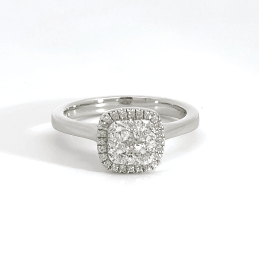 18CT White Gold Halo Diamond Ring Aces Jewellers