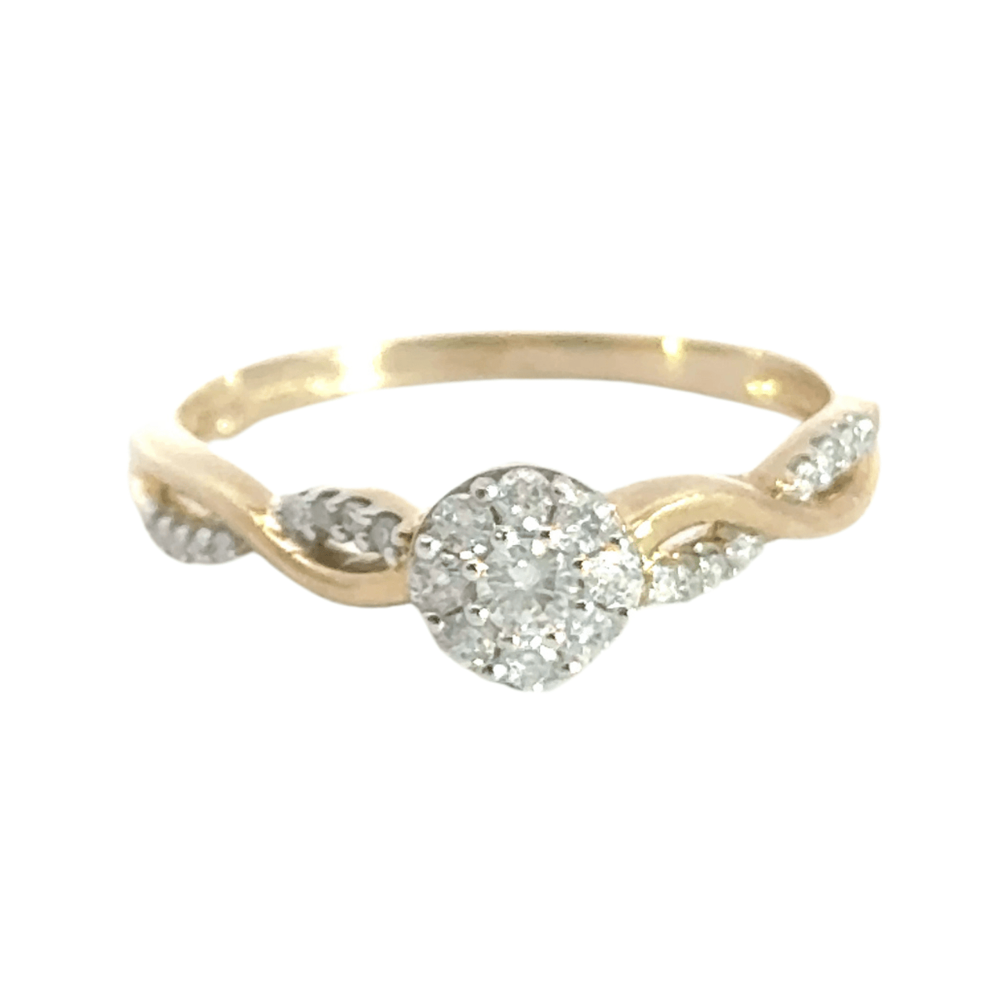 9CT Yellow Gold Twisted Cluster Diamond Ring Aces Jewellers