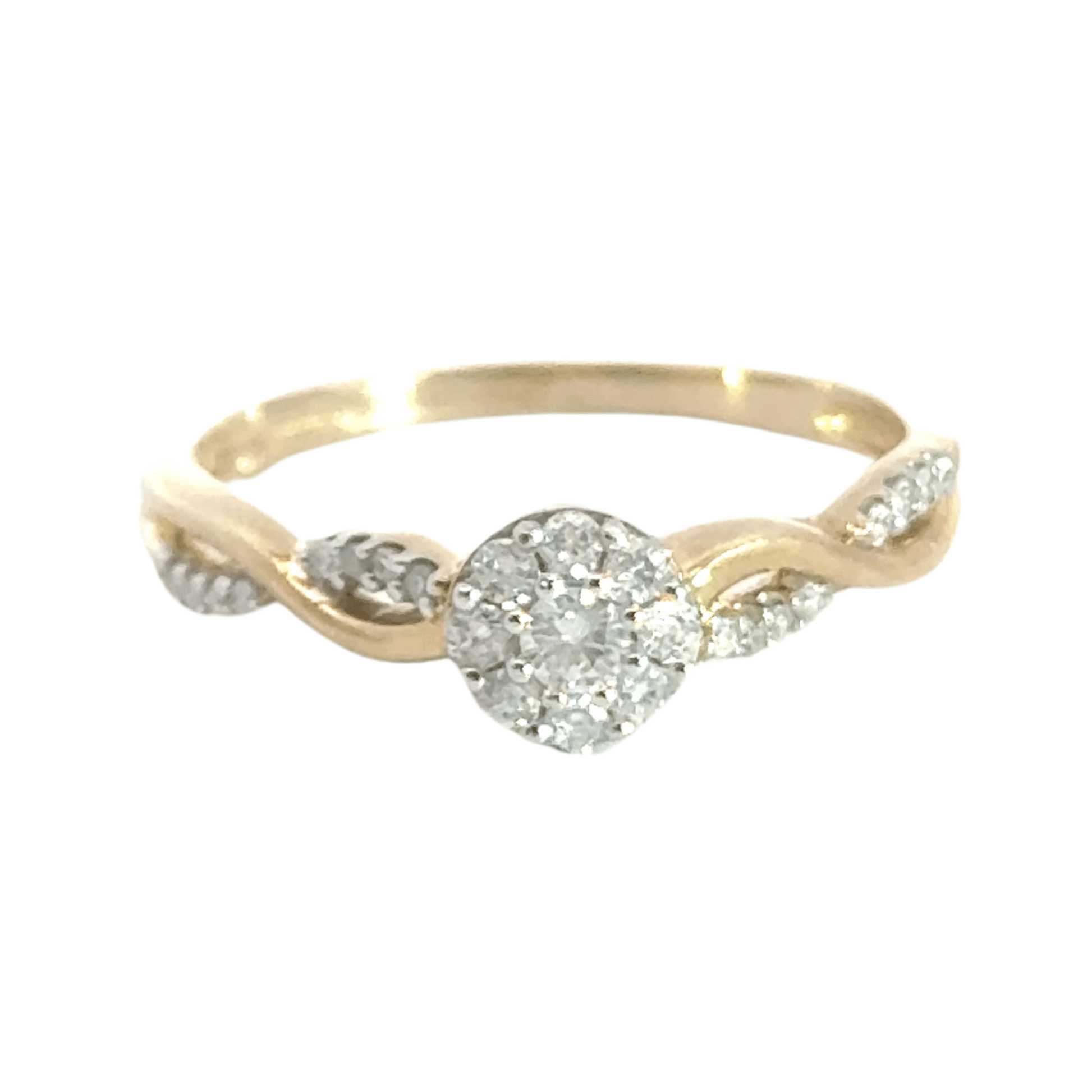 9CT Yellow Gold Twisted Cluster Diamond Ring Aces Jewellers