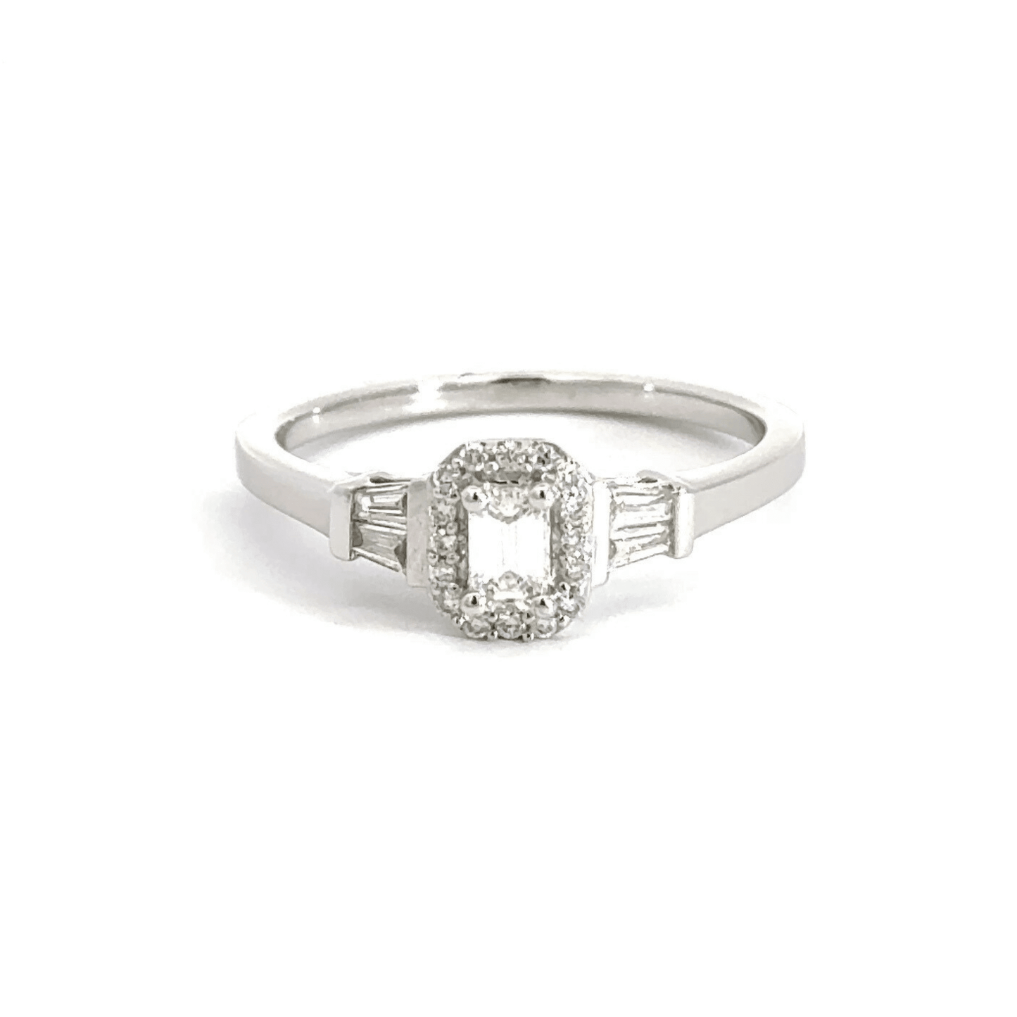 9CT White Gold Emerald Cut Diamond Ring Aces Jewellers