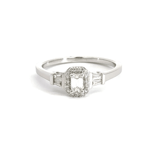 9CT White Gold Emerald Cut Diamond Ring Aces Jewellers