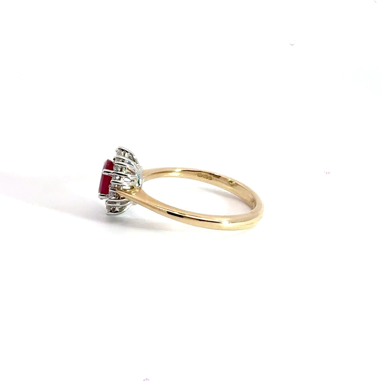 9CT Yellow Gold Cluster Ruby & Diamond Halo Ring Aces Jewellers