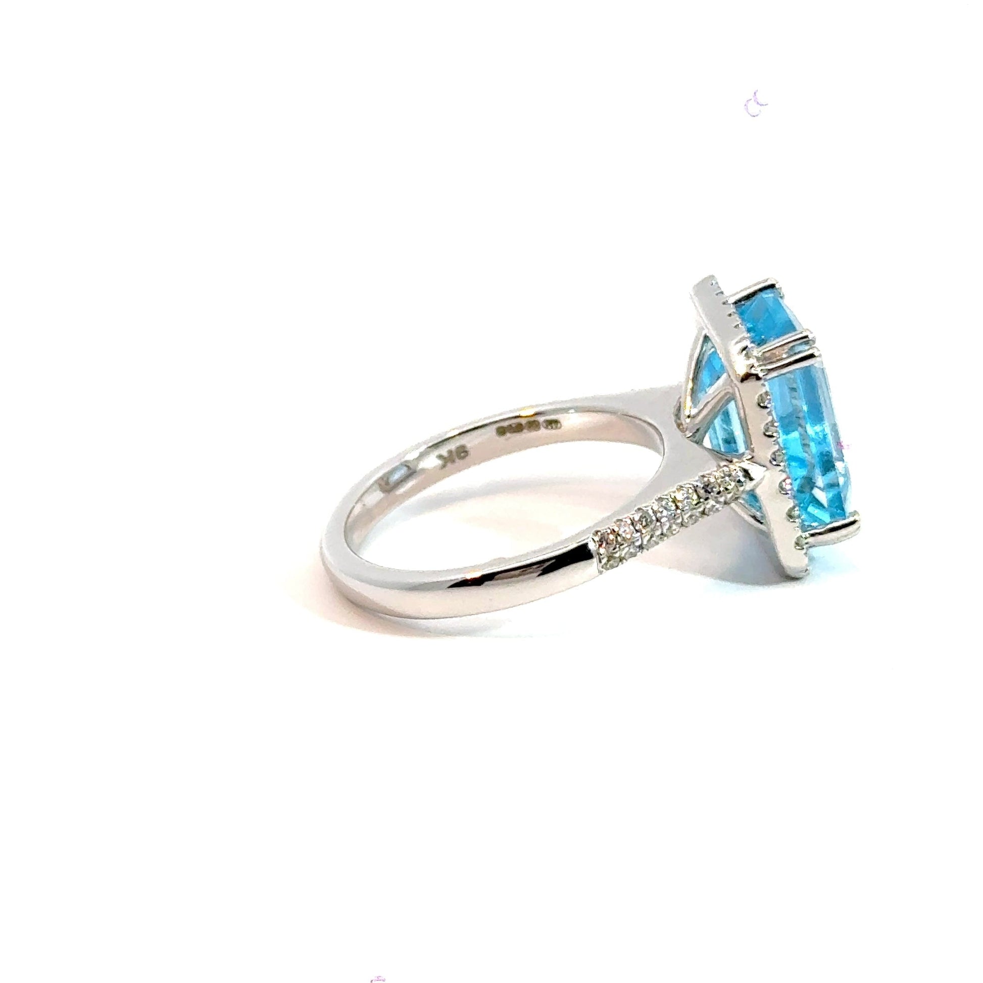 9CT White Gold Aquamarine Diamond Ring Aces Jewellers