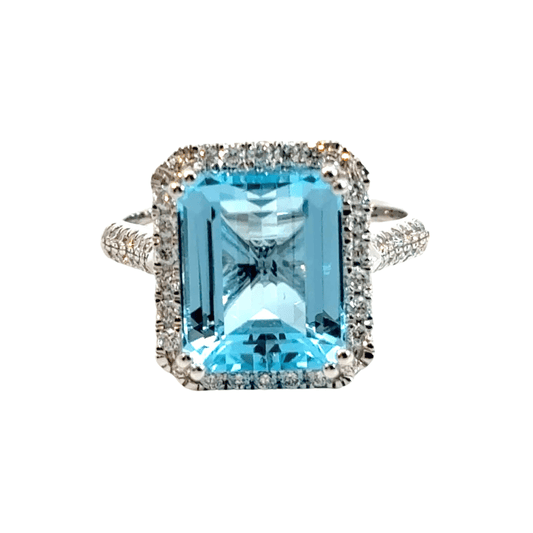 9CT White Gold Aquamarine Diamond Ring Aces Jewellers