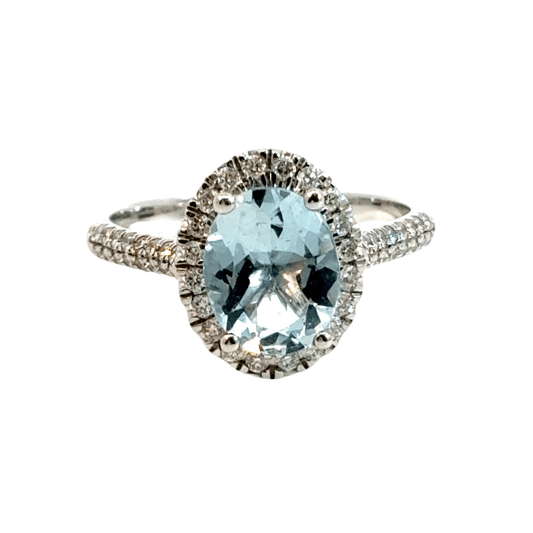 9CT White Gold Diamond & Aquamarine Aces Jewellers