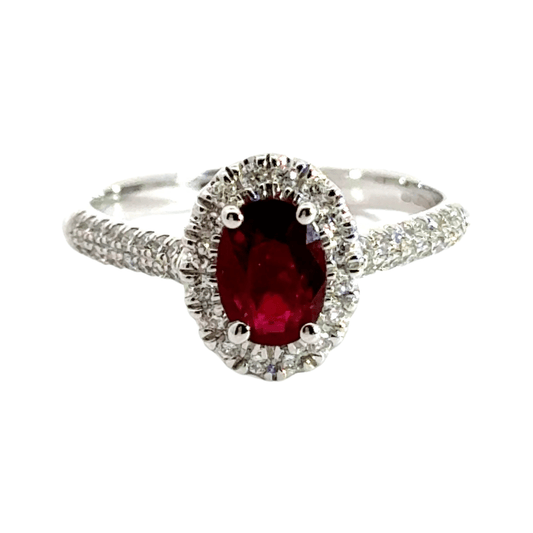 9CT White Gold 1.00CT Ruby & 0.50CT Diamond Ring Aces Jewellers