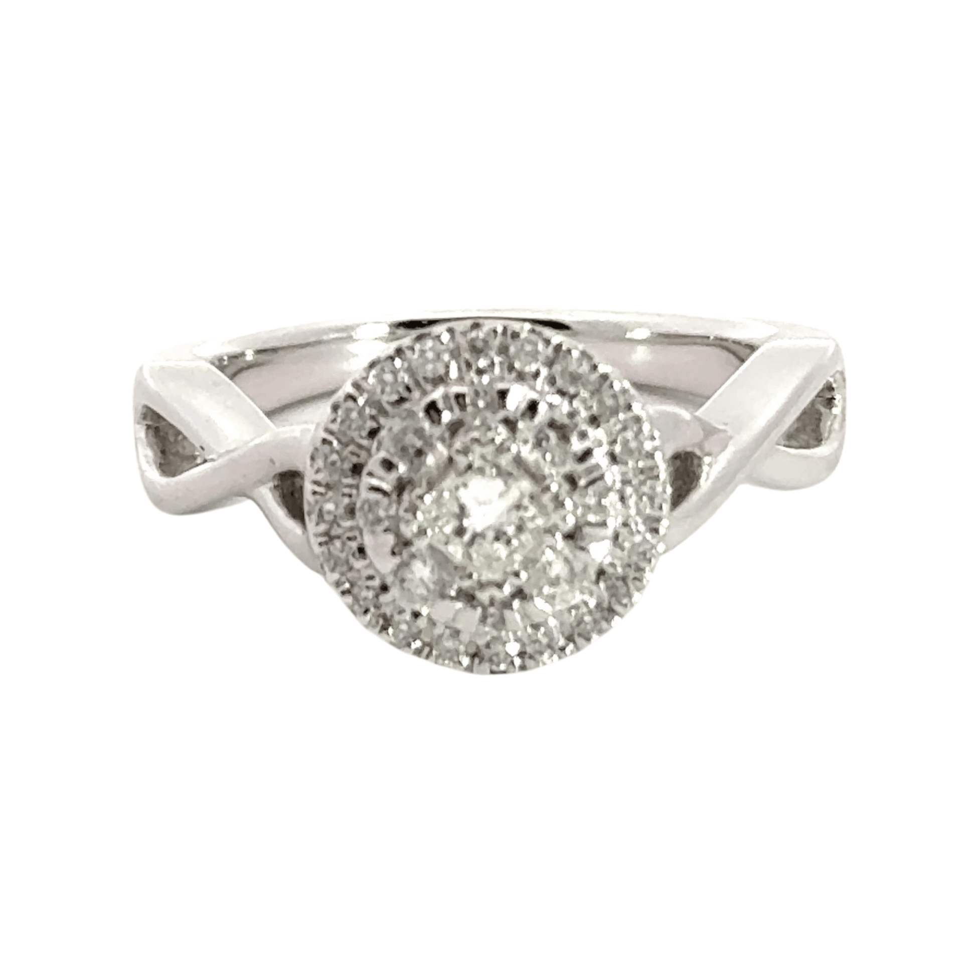 18CT White Gold Diamond Double Halo Ring Aces Jewellers