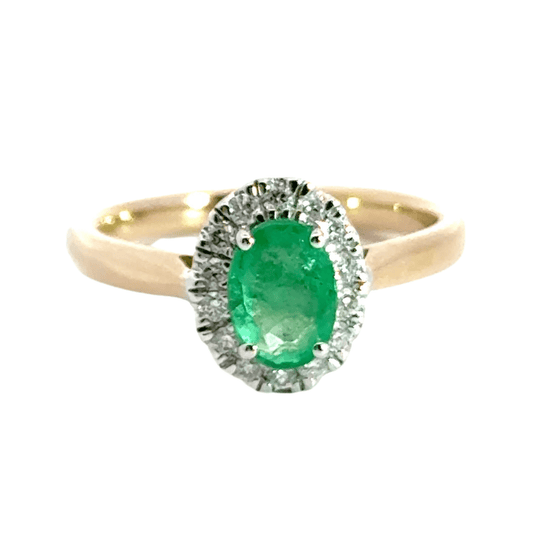 9CT Yellow Gold Emerald Diamond Ring Aces Jewellers