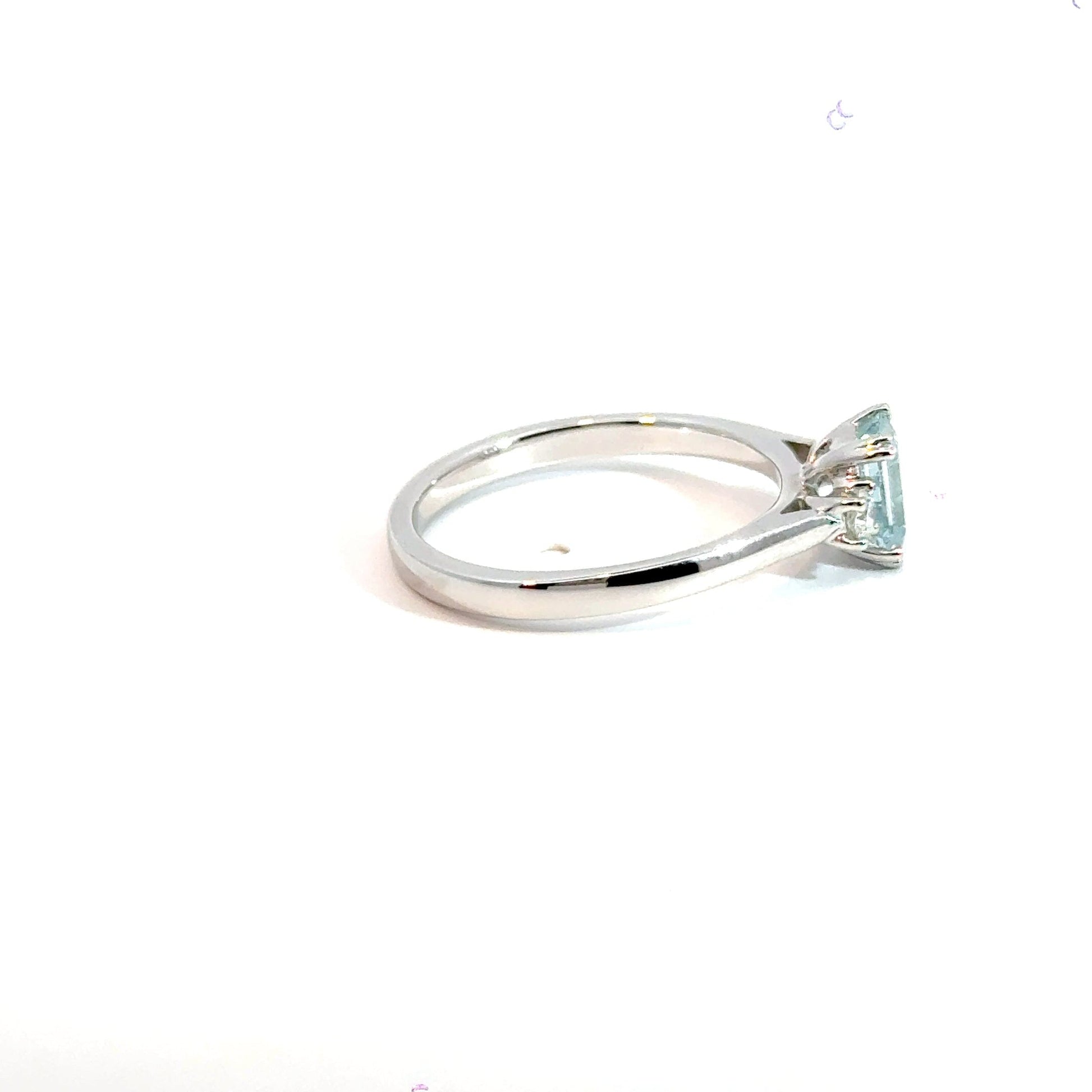 9CT White Gold Rectangle Aquamarine & Diamond Trilogy Ring Aces Jewellers
