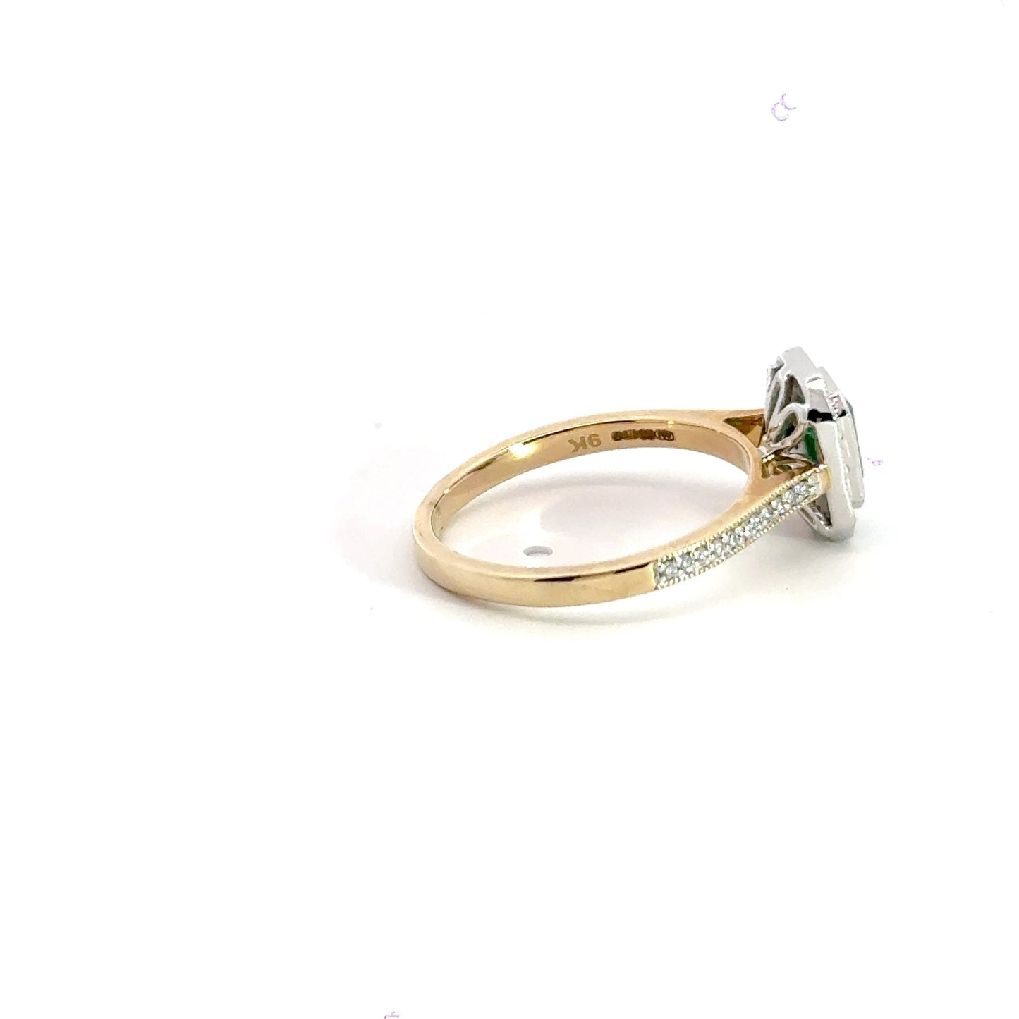 9CT Yellow Gold Emerald Diamond Ring Halo Aces Jewellers