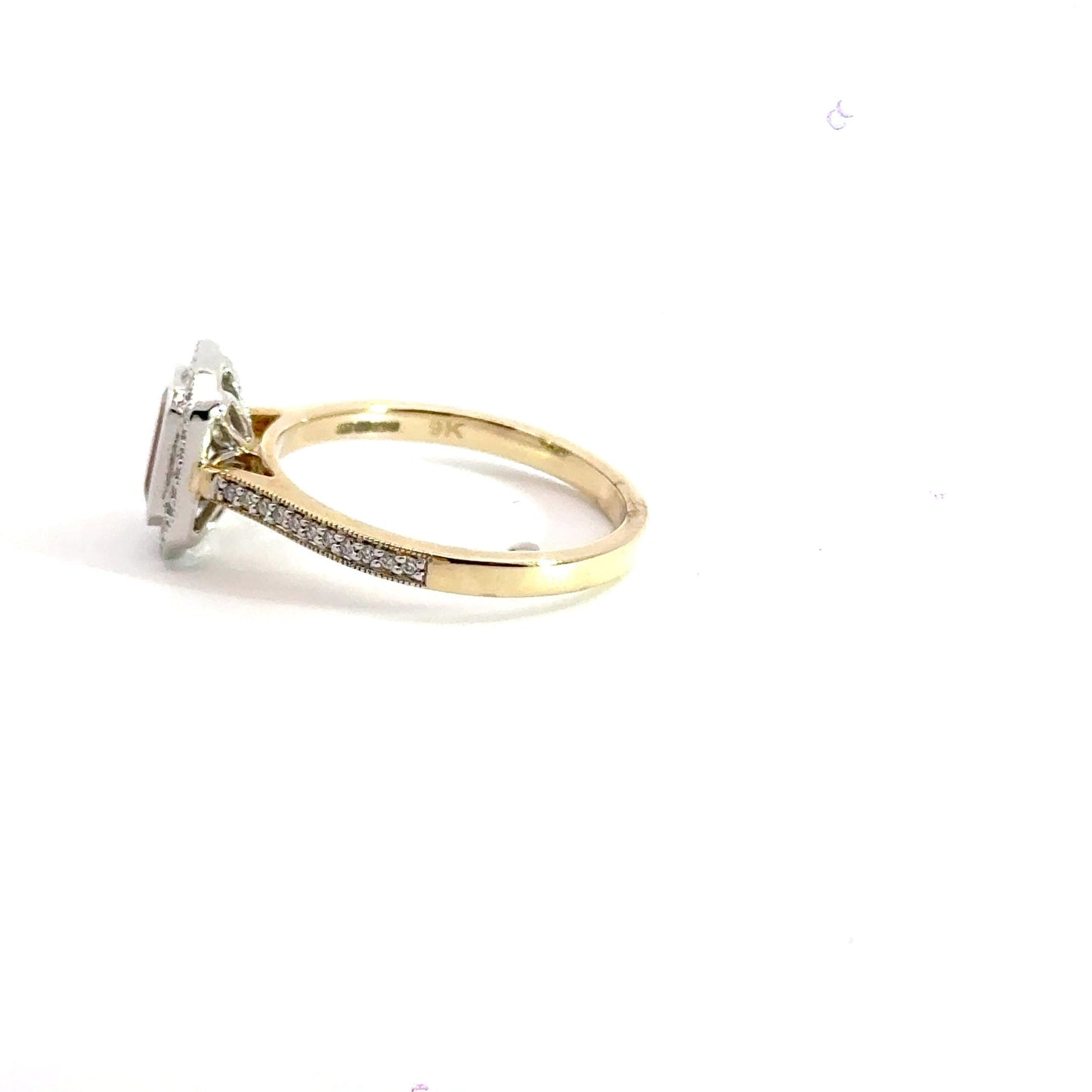 9CT Yellow Gold Ruby & Diamond Ring Halo Aces Jewellers