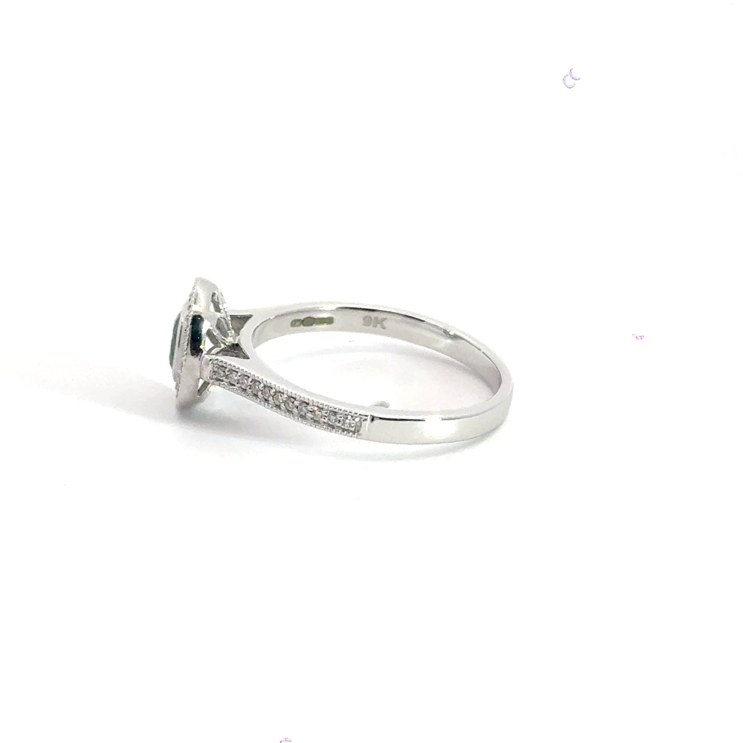 9CT White Gold Sapphire Diamond Halo Ring Aces Jewellers