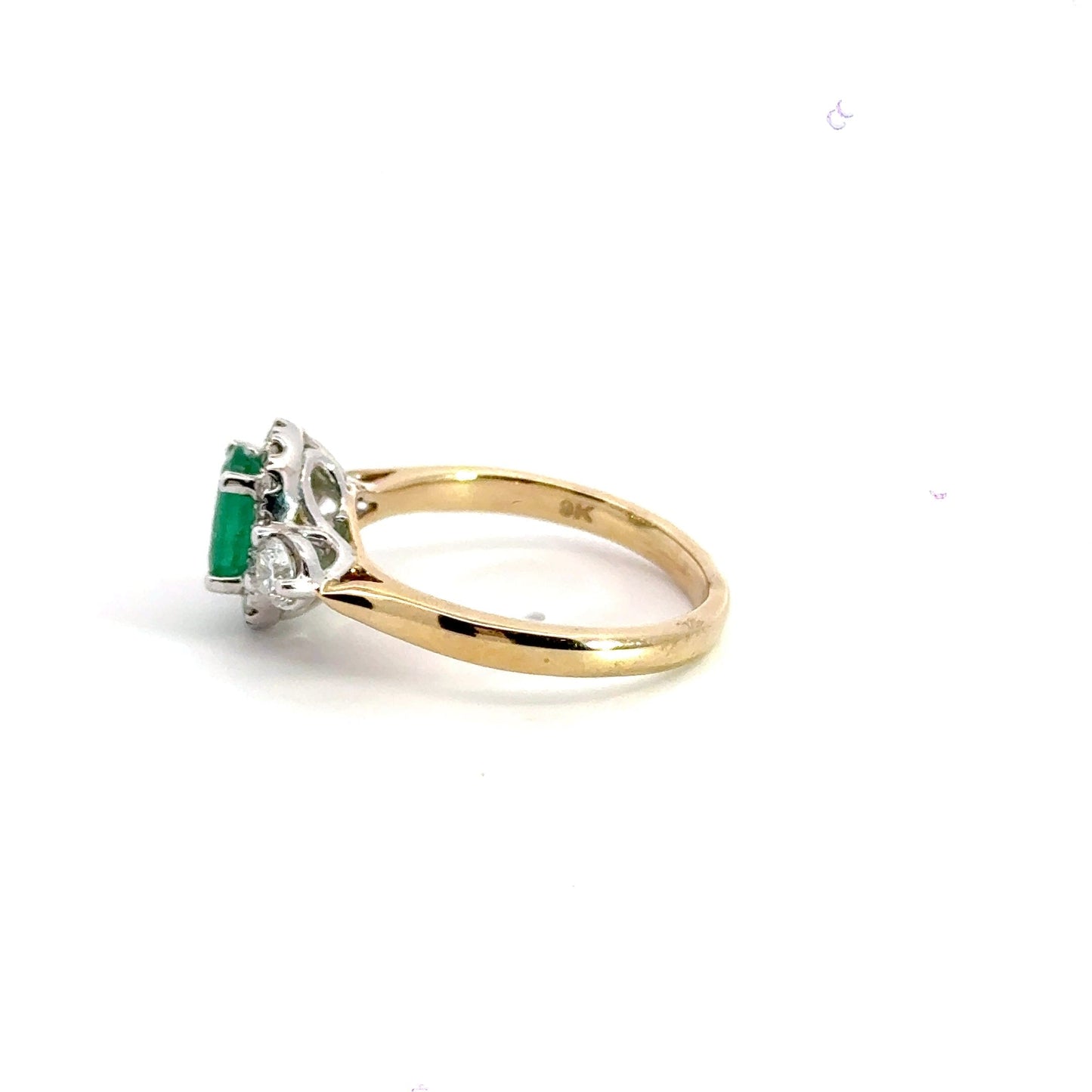 9CT Emerald Diamond Ring Halo Trilogy Aces Jewellers