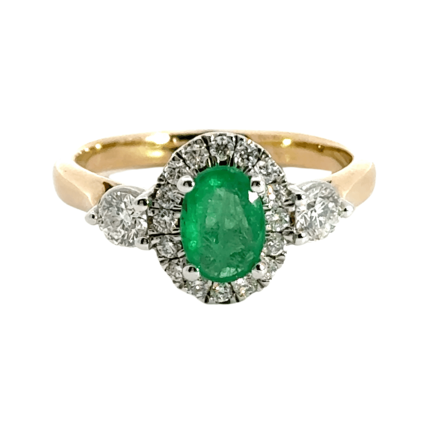 9CT Emerald Diamond Ring Halo Trilogy Aces Jewellers