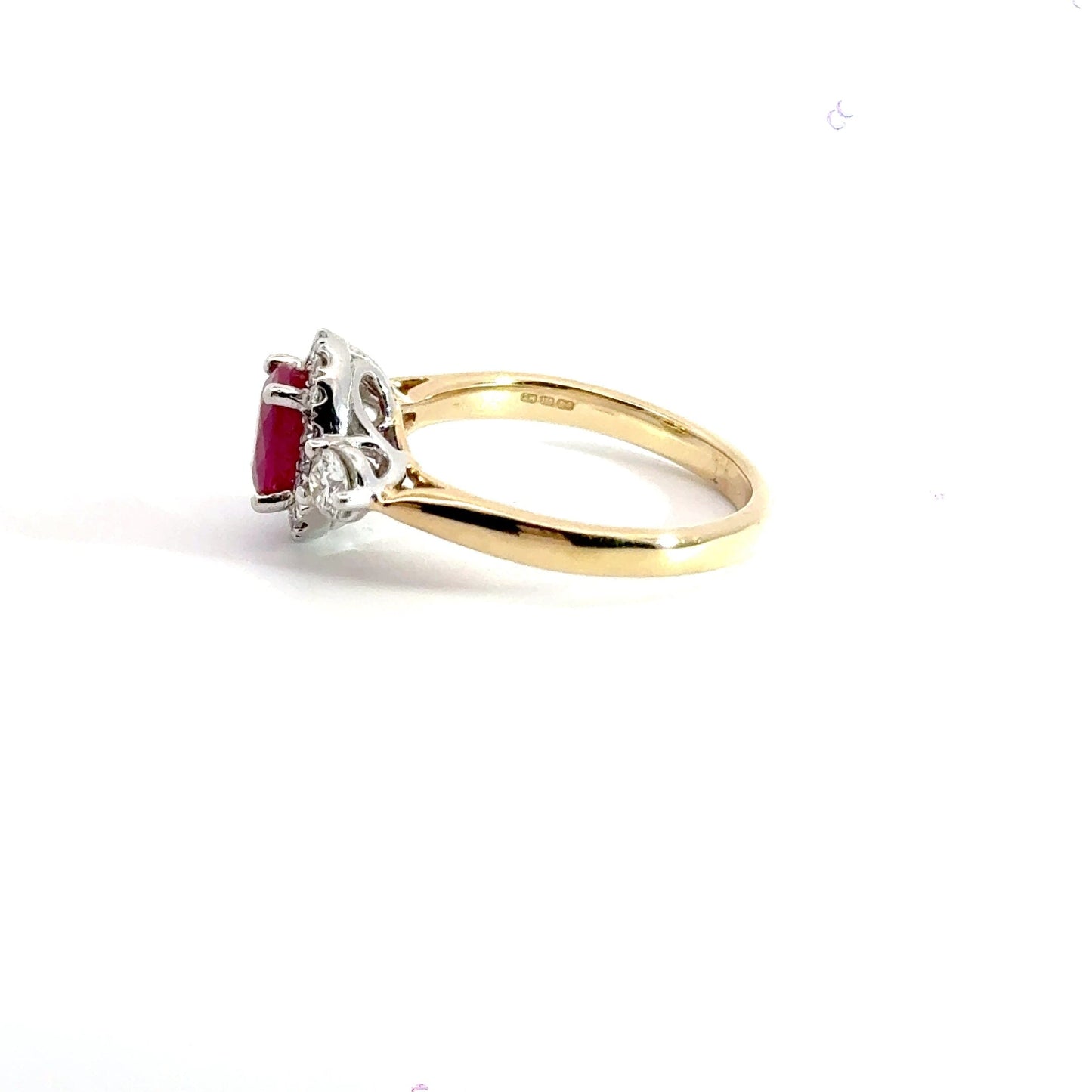 9CT Yellow Gold Trilogy Ruby & Diamonds Ring Aces Jewellers