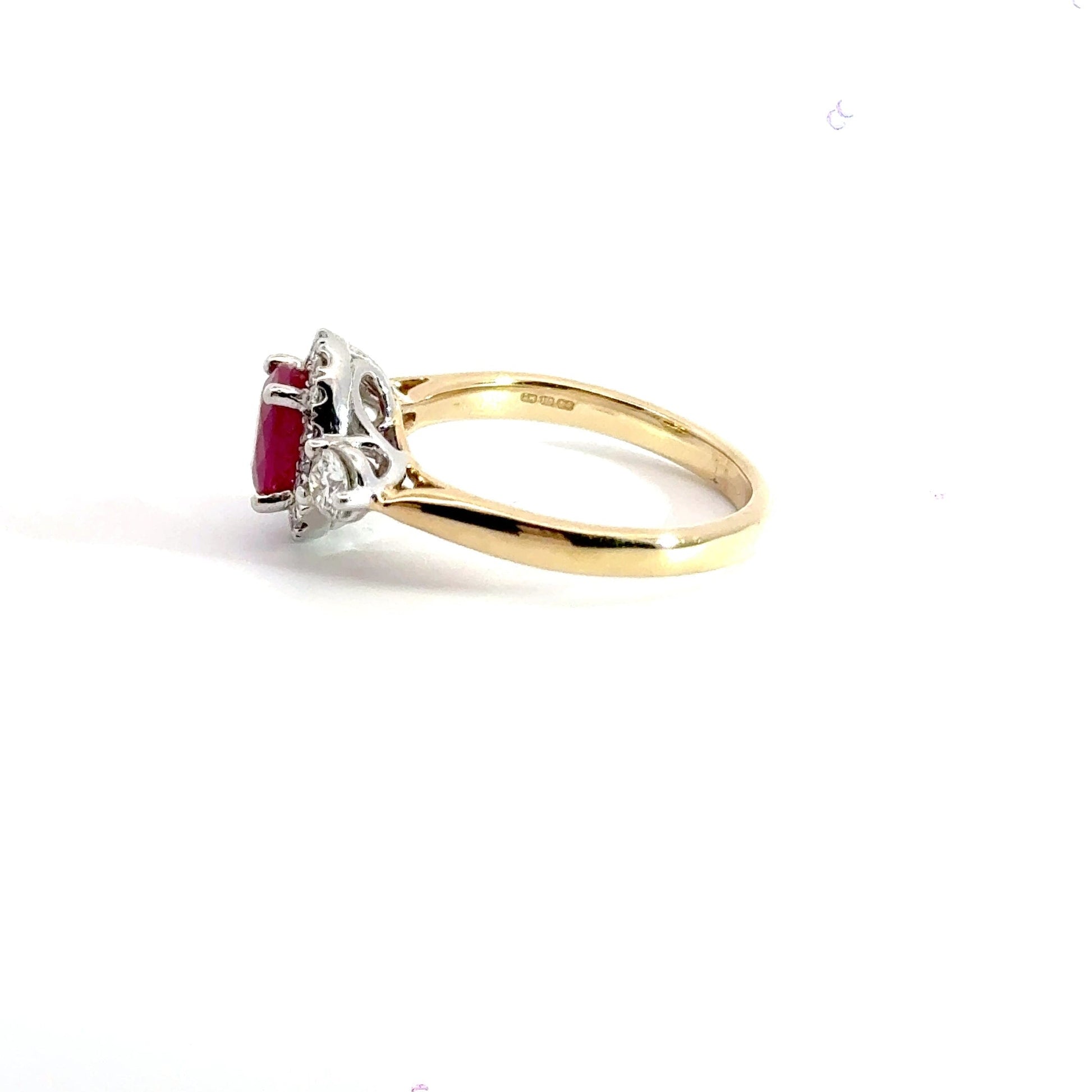 9CT Yellow Gold Trilogy Ruby & Diamonds Ring Aces Jewellers