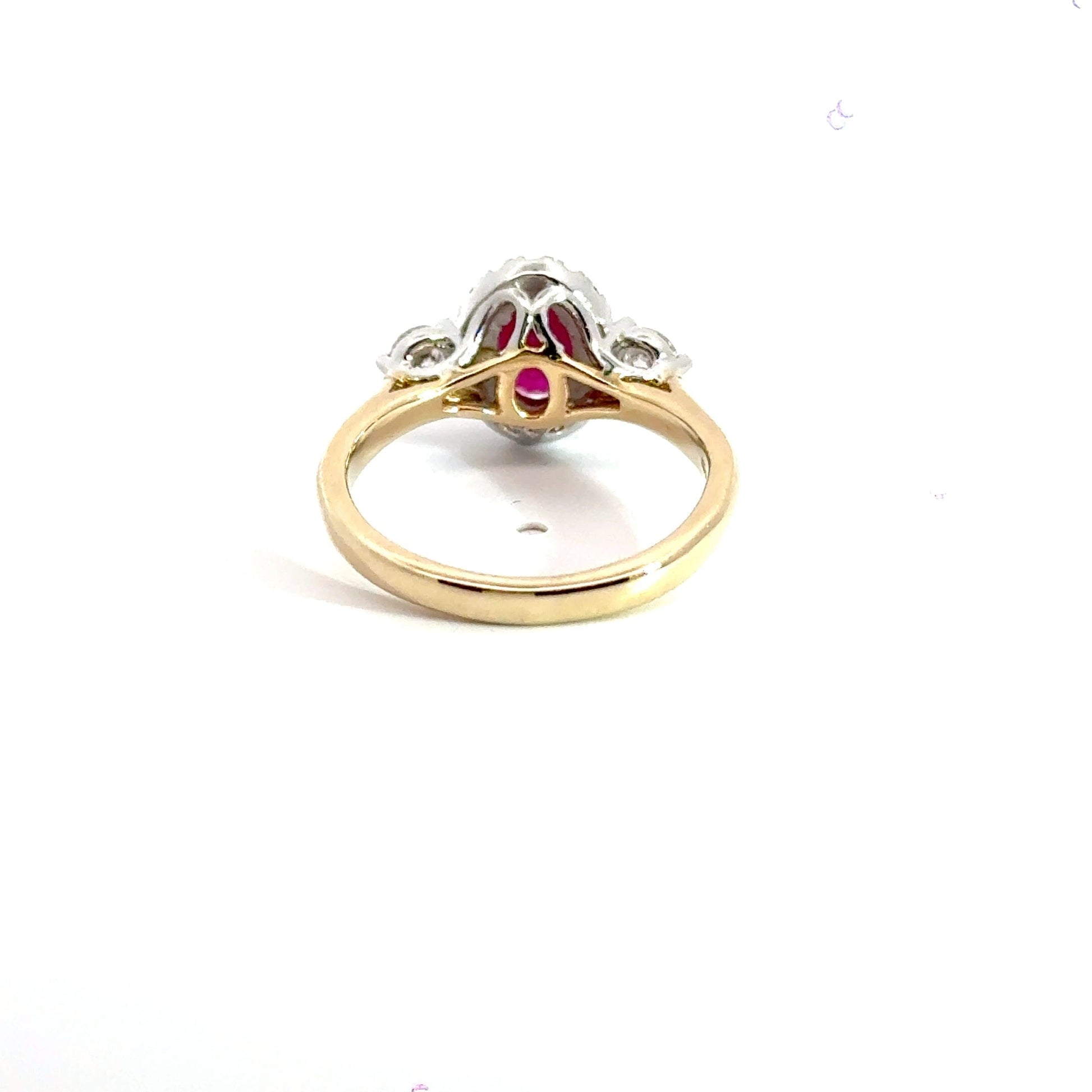 9CT Yellow Gold Trilogy Ruby & Diamonds Ring Aces Jewellers