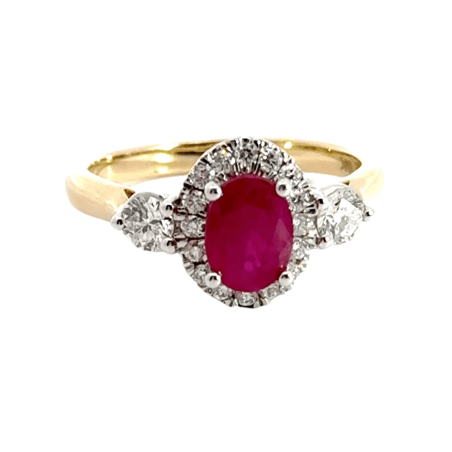 9CT Yellow Gold Trilogy Ruby & Diamonds Ring Aces Jewellers