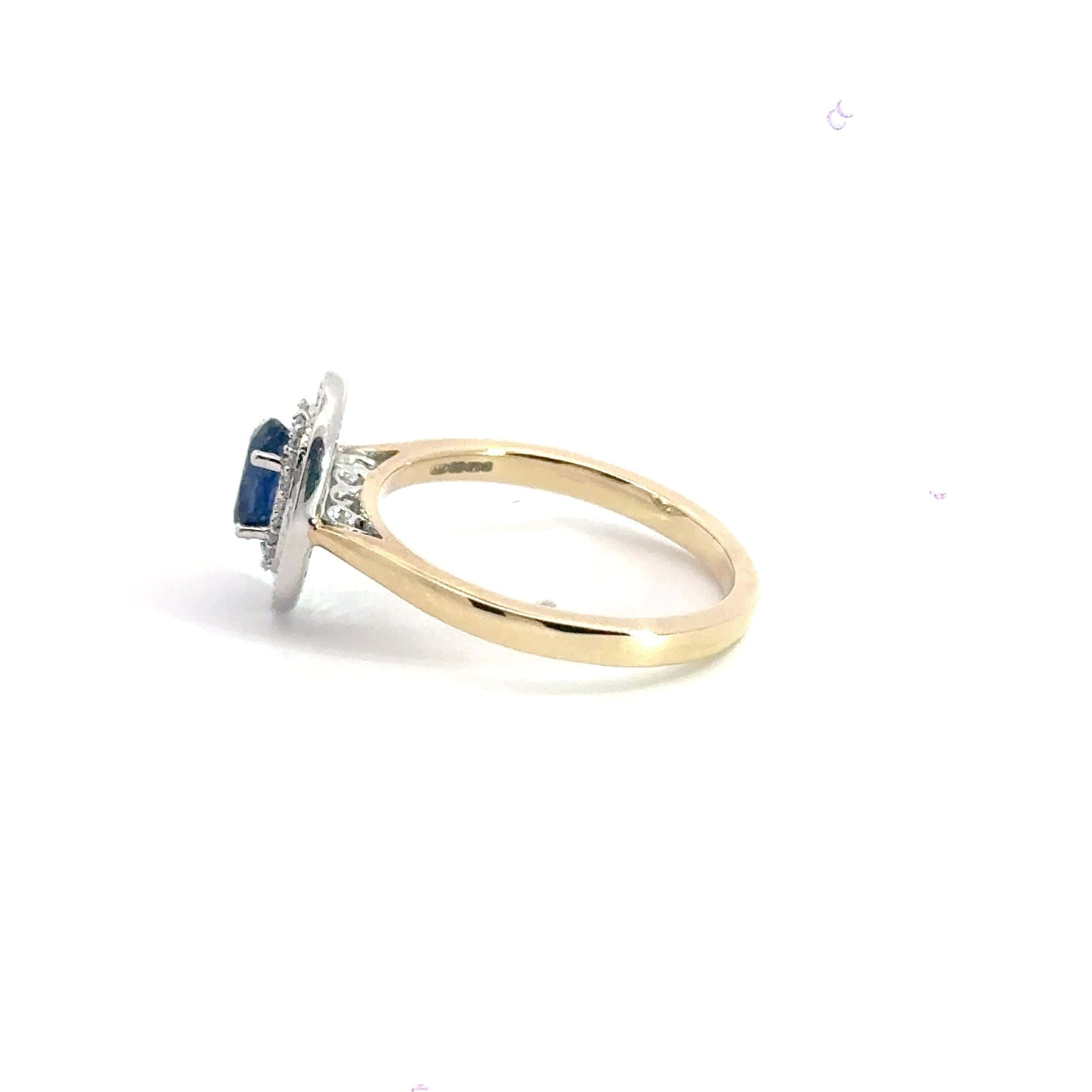 9CT Yellow Gold Diamond Sapphire Oval Halo Ring Aces Jewellers
