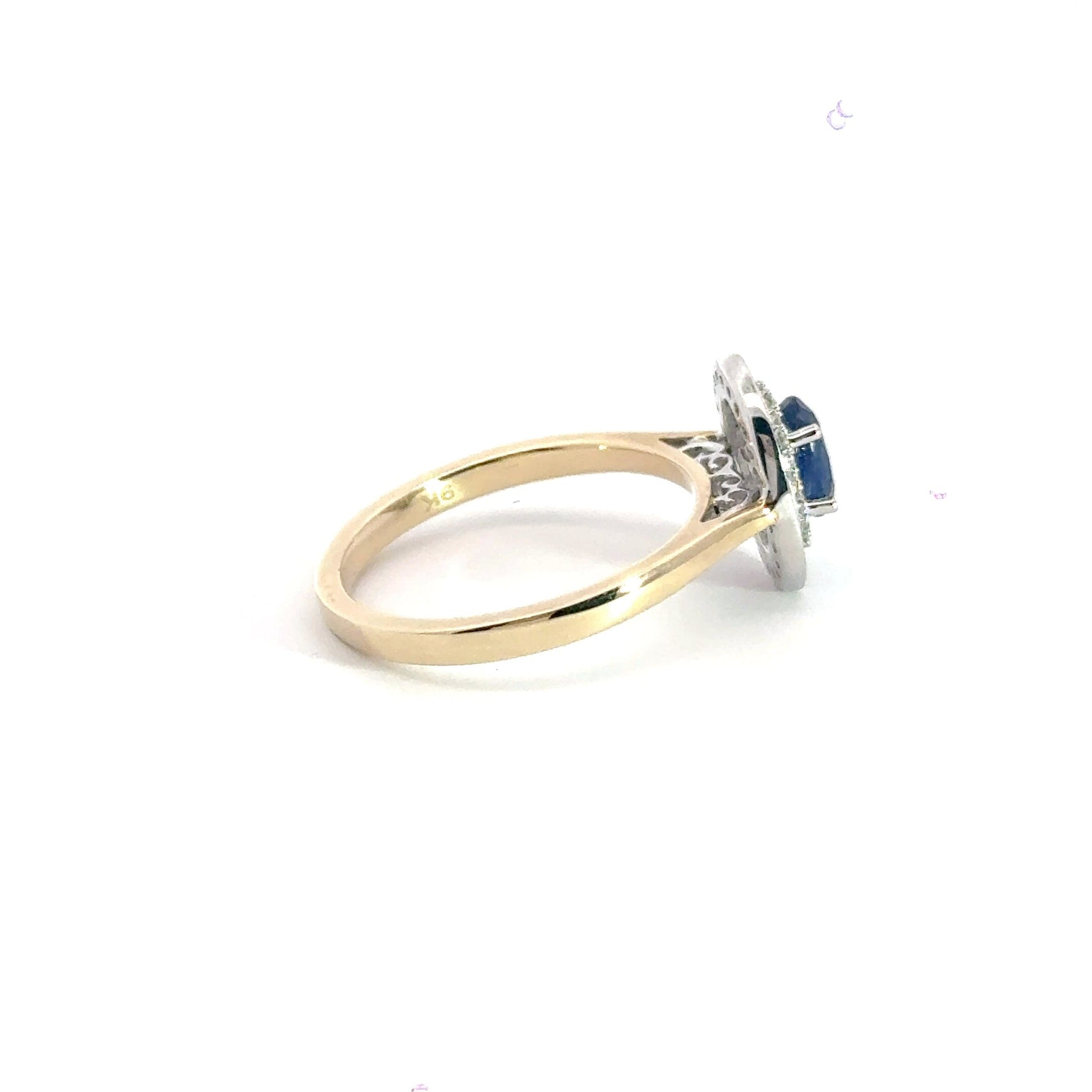 9CT Yellow Gold Diamond Sapphire Oval Halo Ring Aces Jewellers