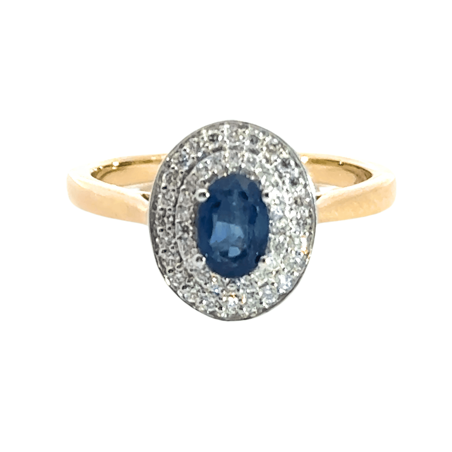 9CT Yellow Gold Diamond Sapphire Oval Halo Ring Aces Jewellers