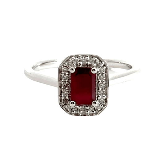 9CT White Gold Ruby & Diamond Ring Aces Jewellers