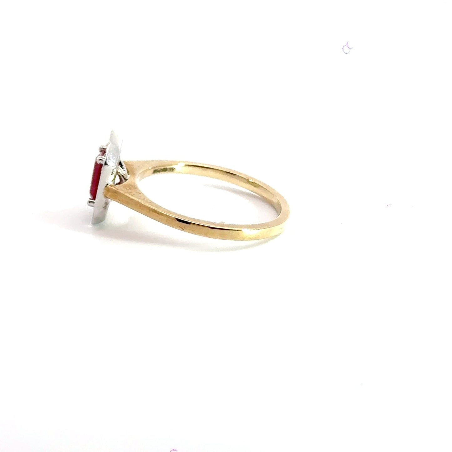 9CT Yellow Gold Ruby & Diamond Ring Halo Aces Jewellers