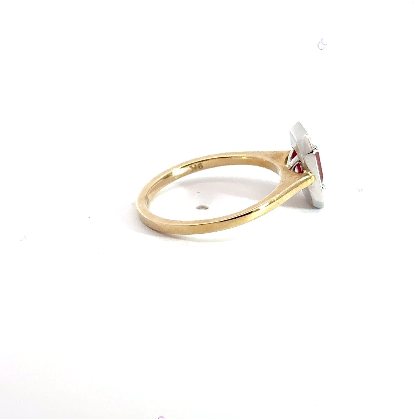 9CT Yellow Gold Ruby & Diamond Ring Halo Aces Jewellers