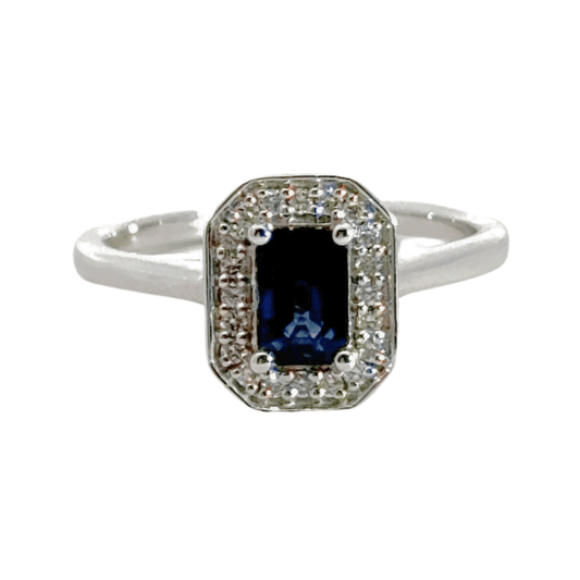 9CT White Gold Sapphire Diamond Ring Aces Jewellers