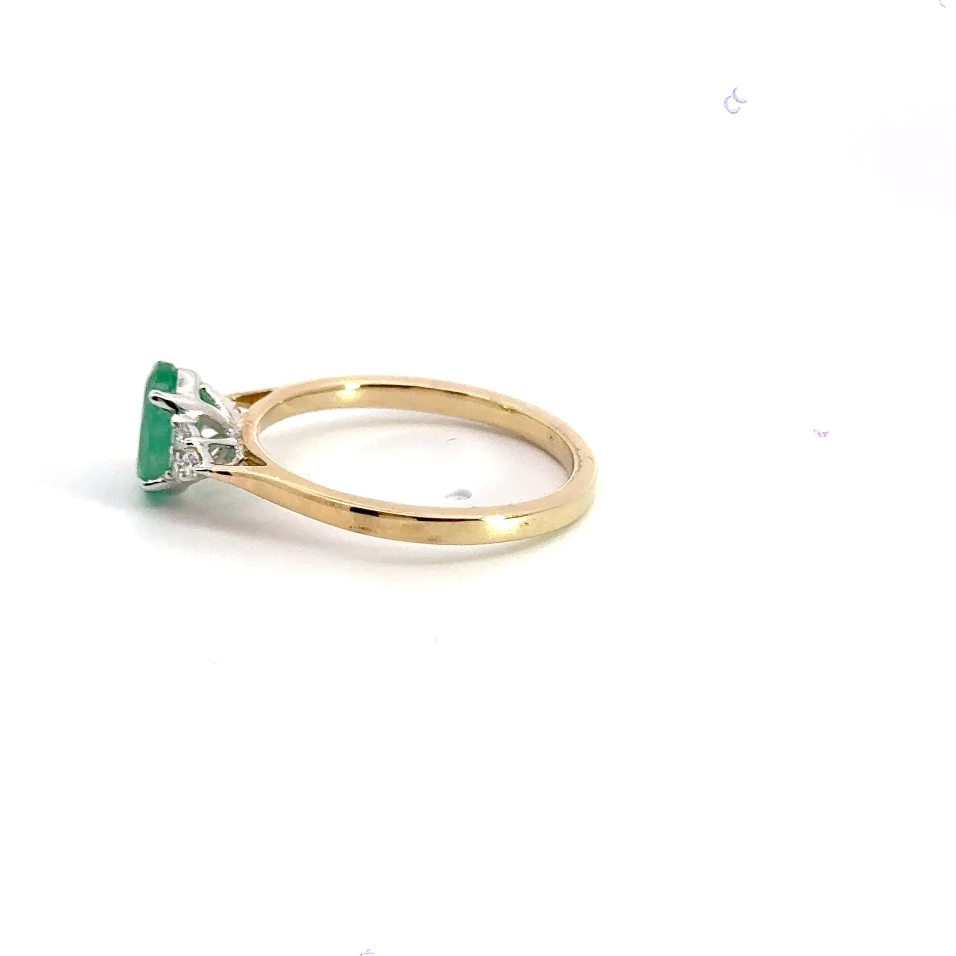 9CT Yellow Gold Solitaire Trilogy Emerald Diamond Ring Aces Jewellers