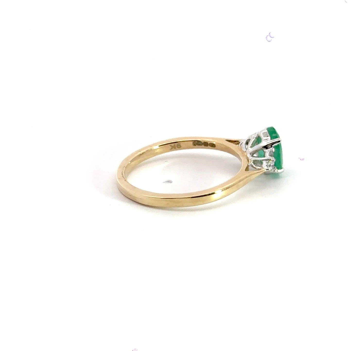9CT Yellow Gold Solitaire Trilogy Emerald Diamond Ring Aces Jewellers