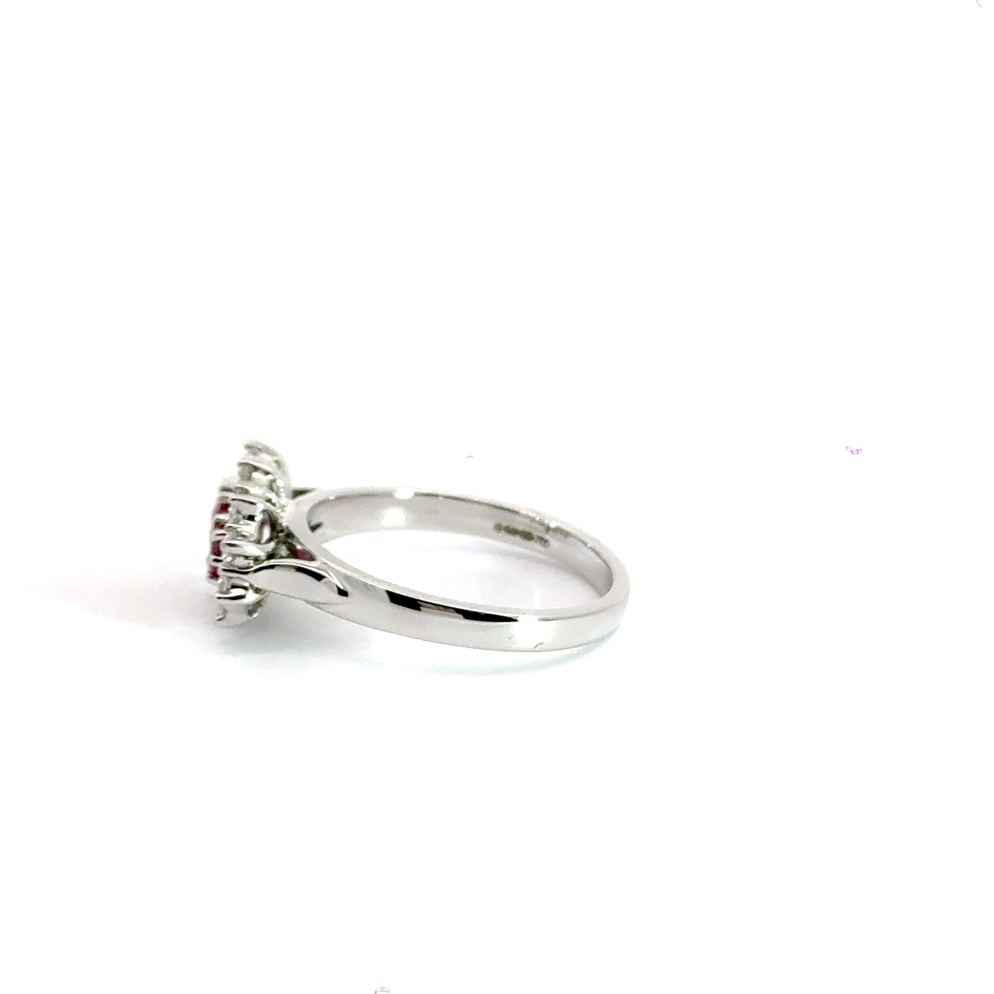 9CT White Gold Trilogy Cluster Ruby & Diamonds Aces Jewellers
