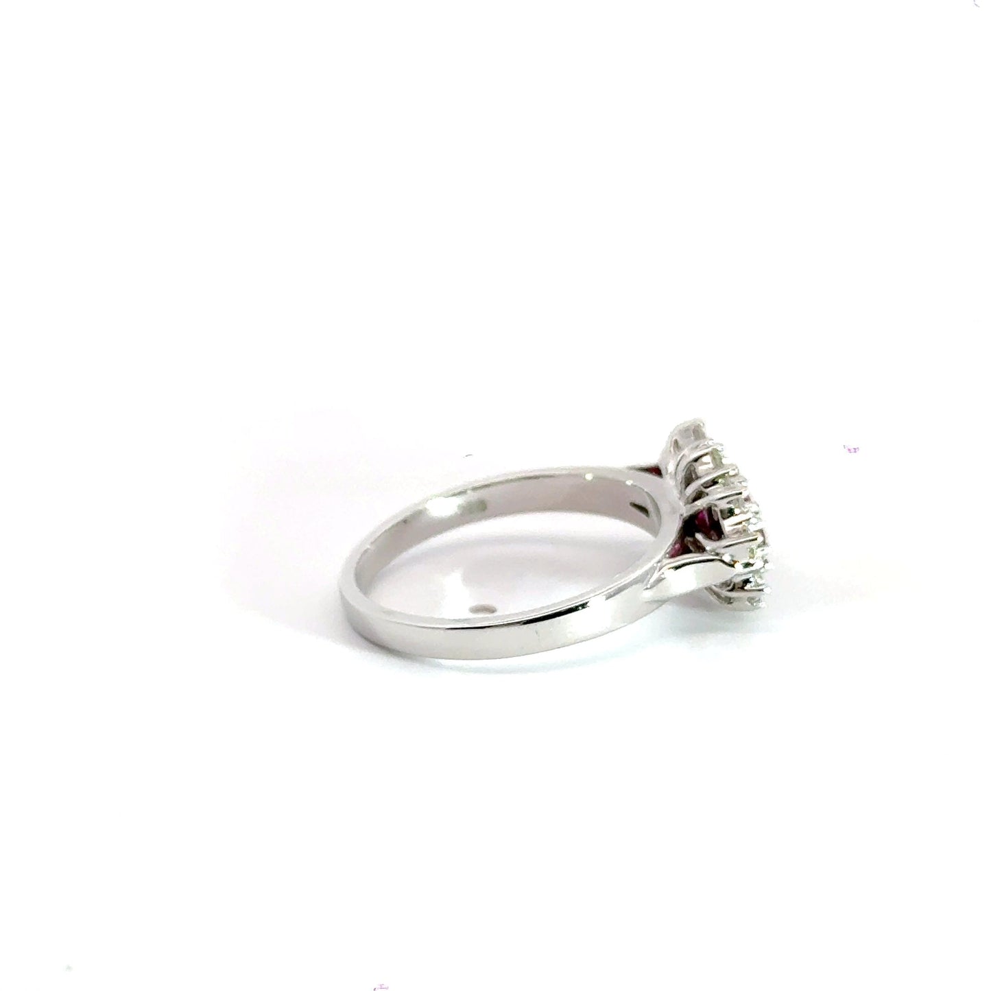 9CT White Gold Trilogy Cluster Ruby & Diamonds Aces Jewellers
