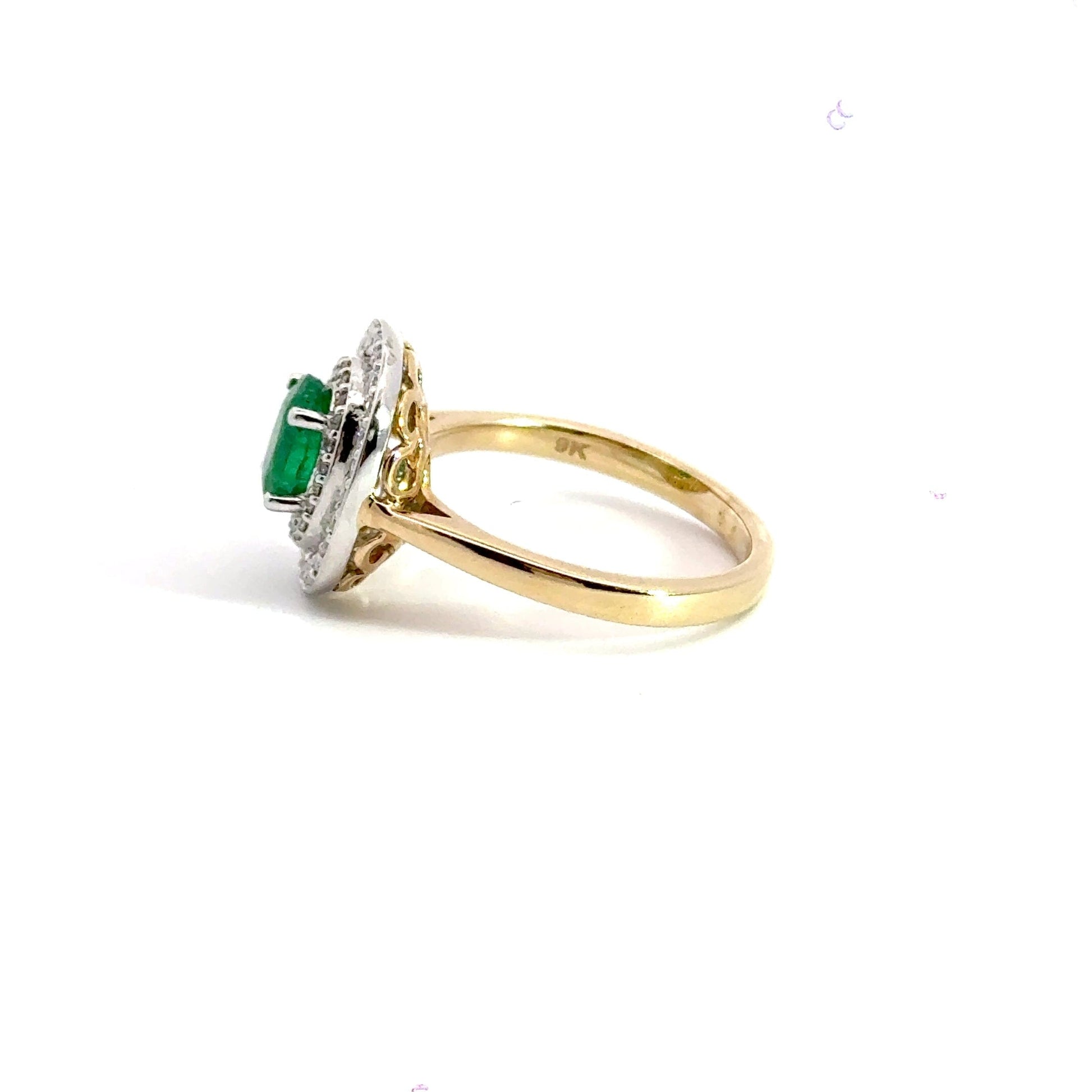9CT Yellow Gold Ring Diamond Emerald Aces Jewellers