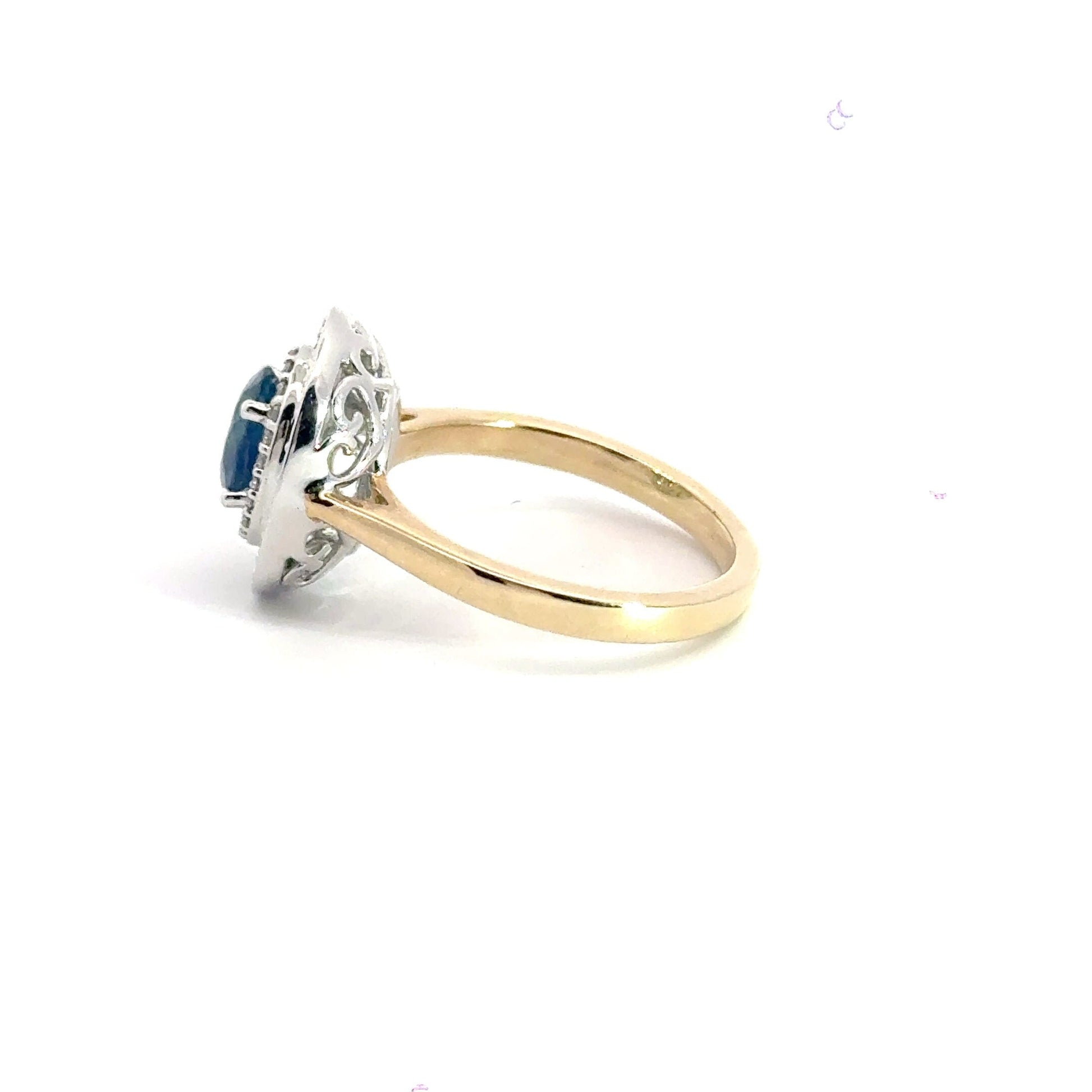 9CT Yellow Gold / White Gold Oval Sapphire Diamond Ring Double Halo Aces Jewellers