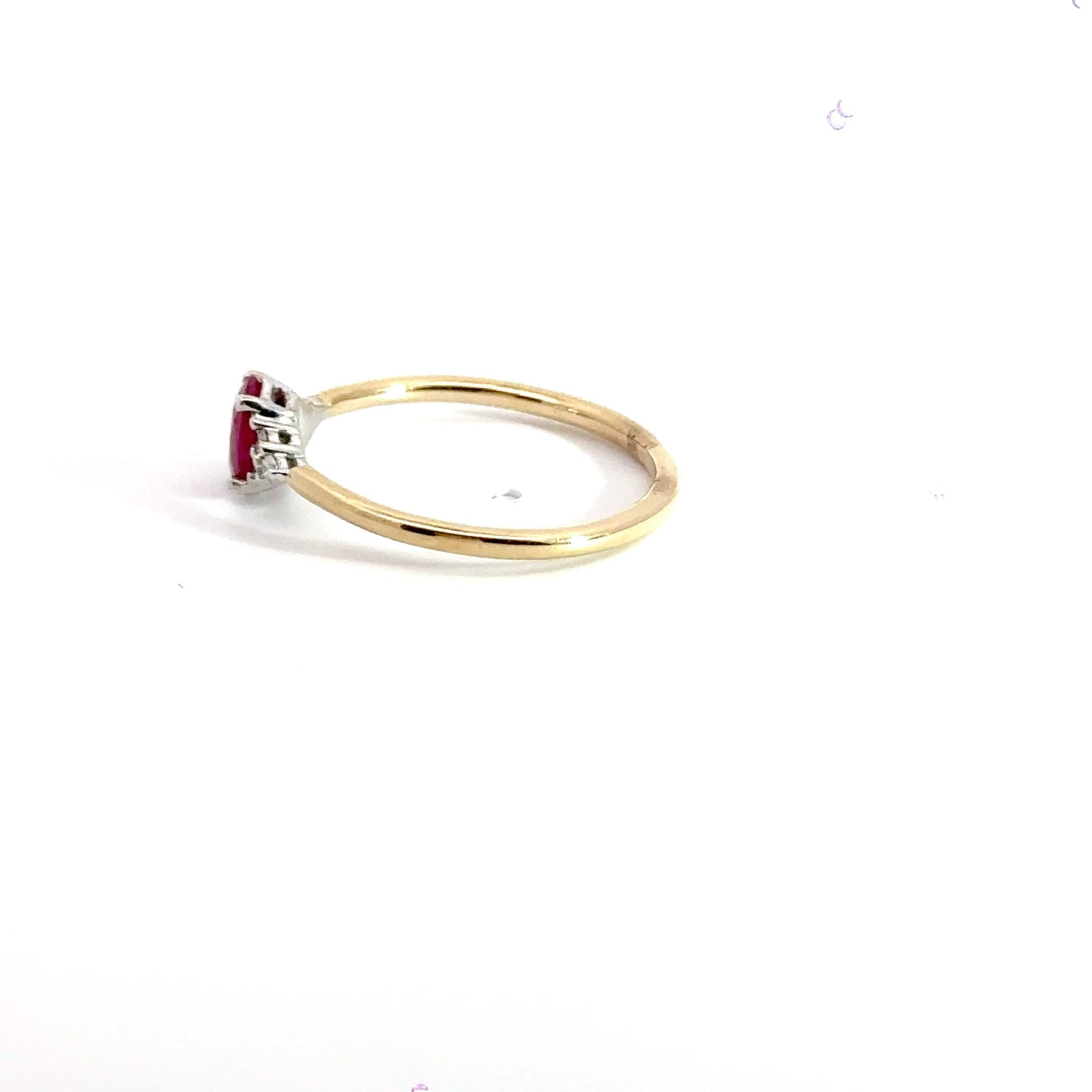 9CT Yellow Gold Solitaire Trilogy Ruby & Diamond Ring Aces Jewellers